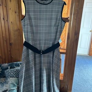 Danny & Nicole Gray Plaid Midi Dress with Black Accents